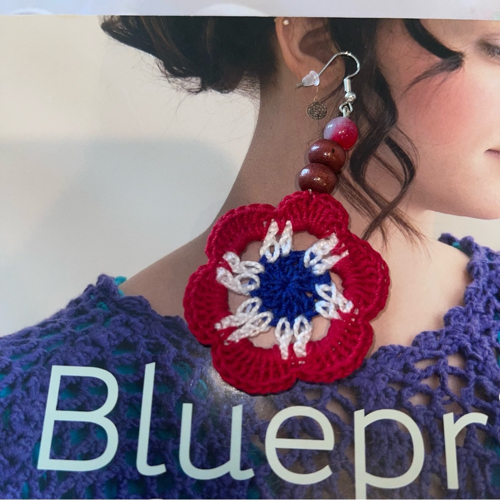 🌟 HandCrafted Red and Blue and white  Earrings